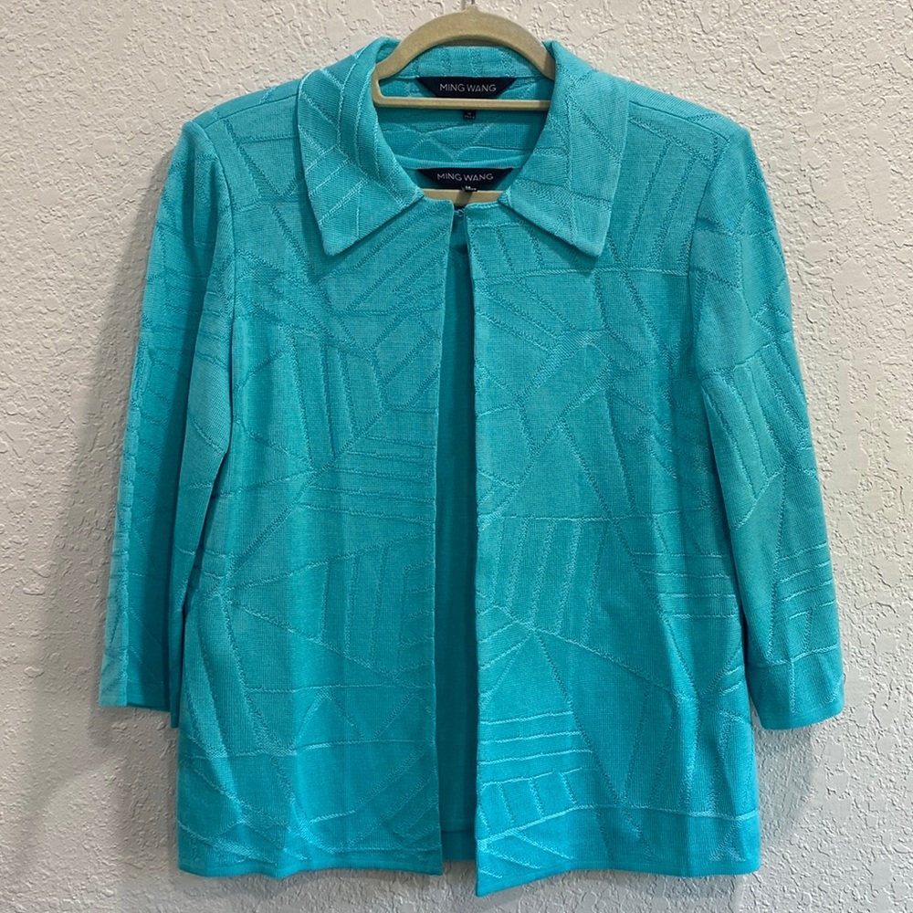 Ming Wang Cardigan Jacket 2 piece Set Tank Size Medium Teal Blue Medium